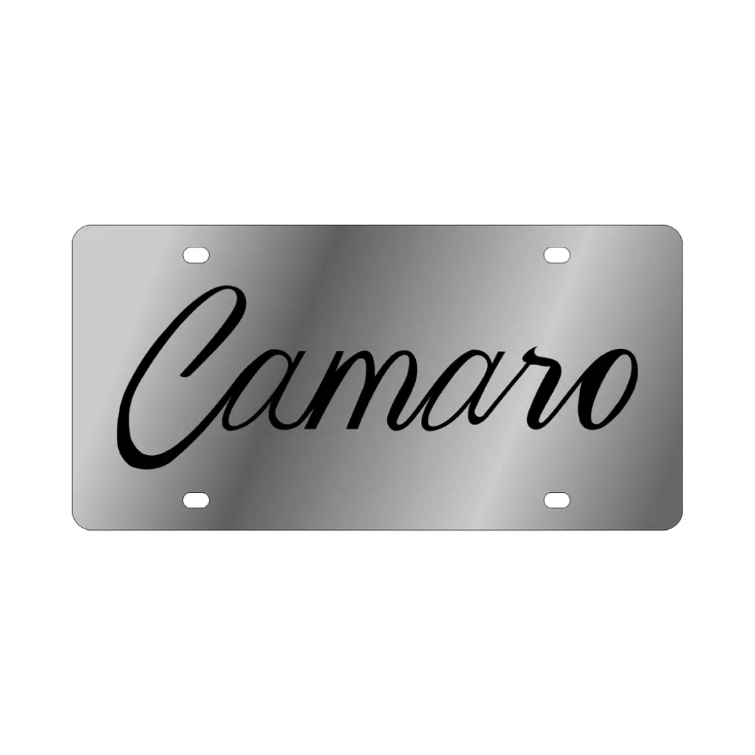 Camaro Retro Script Stainless Steel License Plate 1