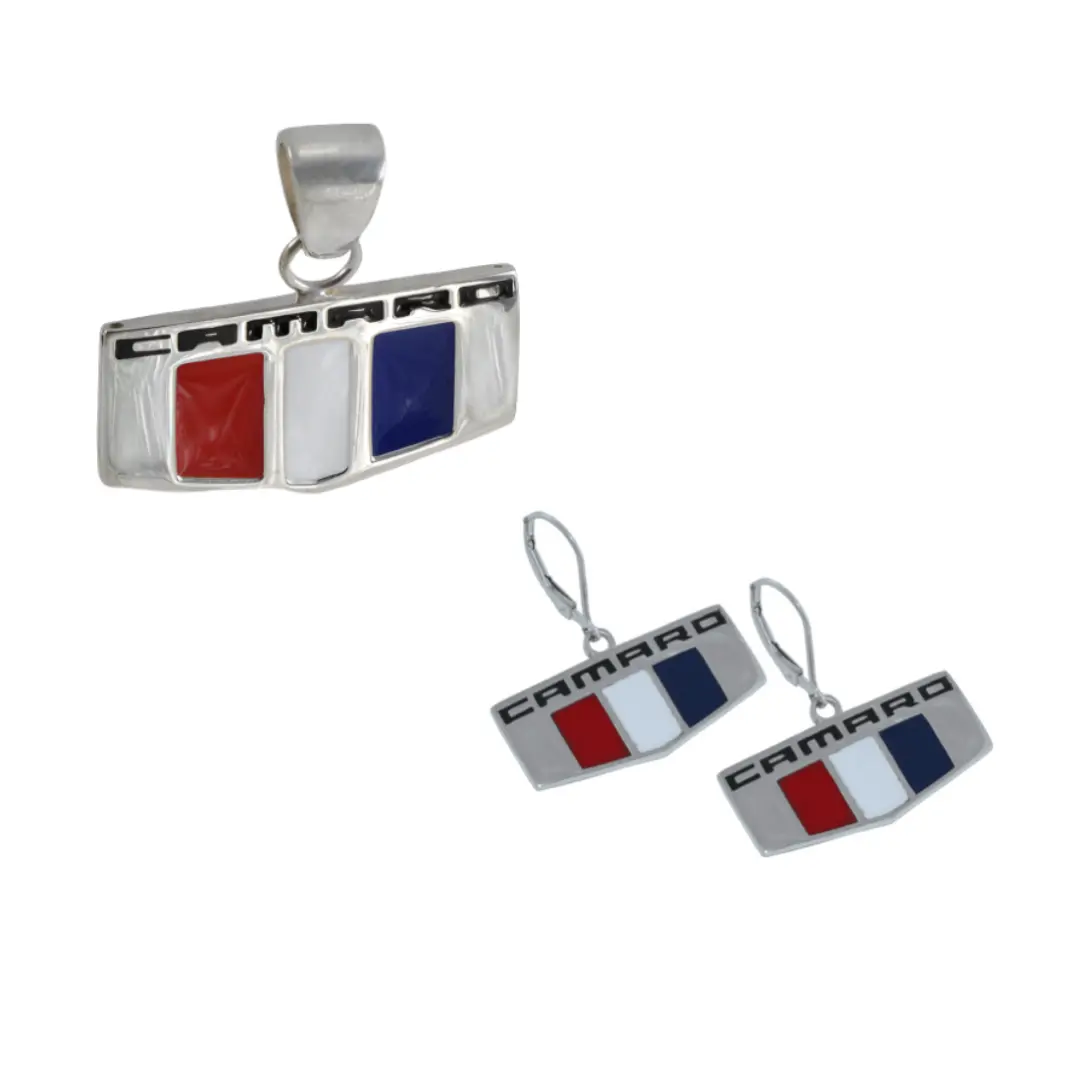 Camaro Sterling Silver Badge Pendant & Earrings Bundle 1