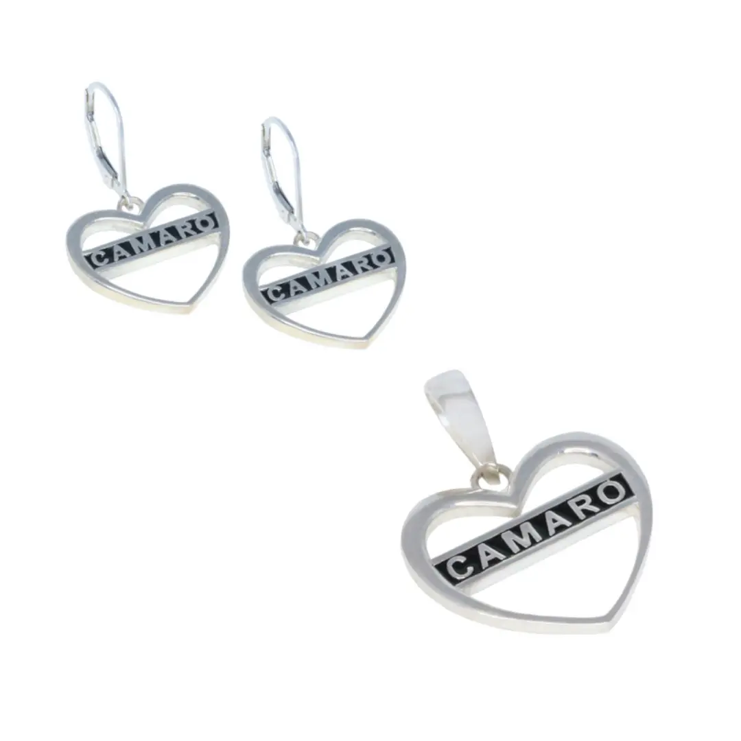Camaro Sterling Silver Heart Earrings & Pendant Bundle 1