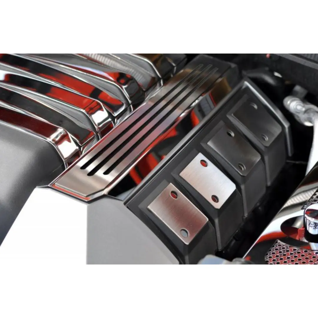 2010-2015 5Th Gen Camaro Ss Fuel Rail Covers Ribbed - Stainless Steel W/ Colored Inlay 1