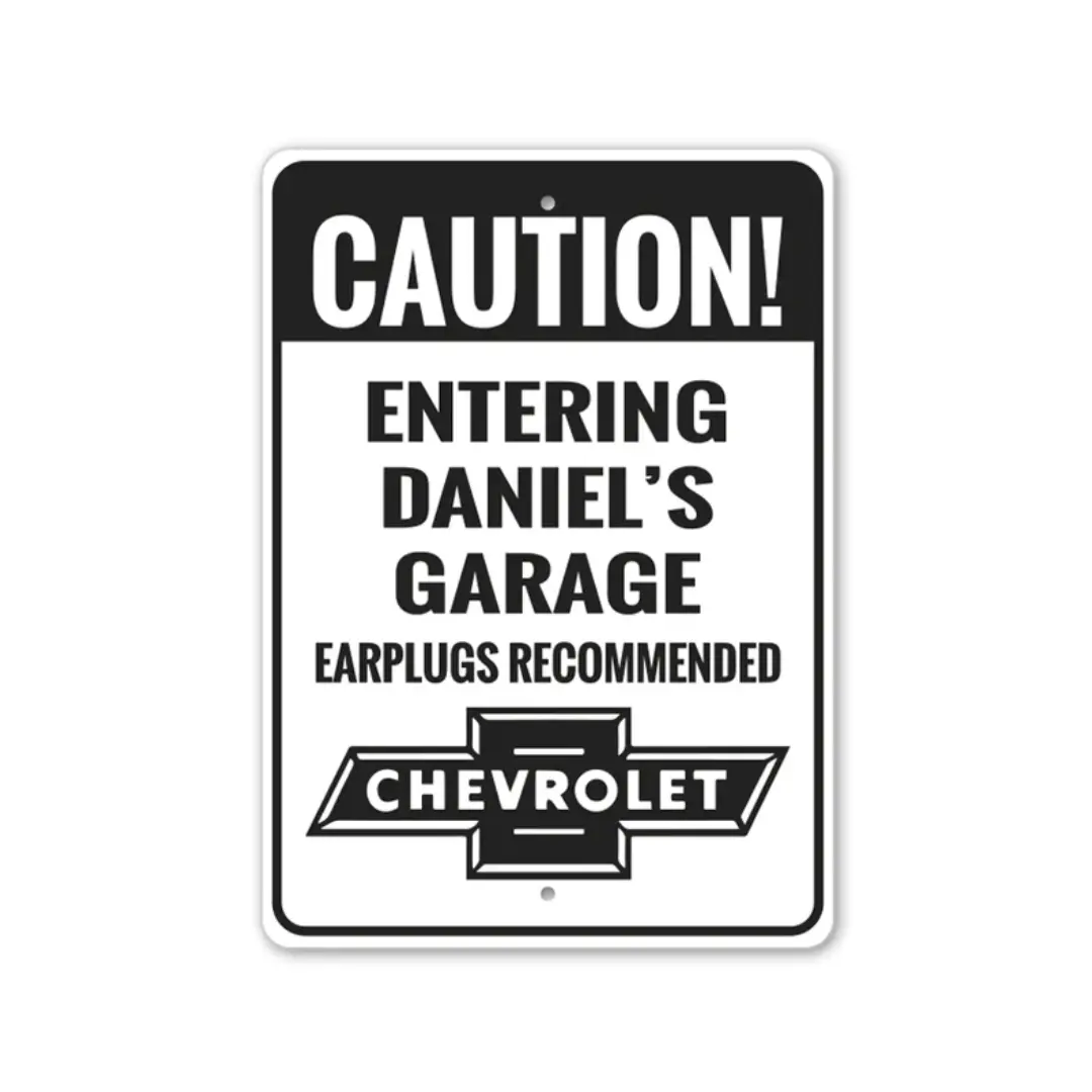 Personalized Chevy Caution Garage Sign - Aluminum Sign 1