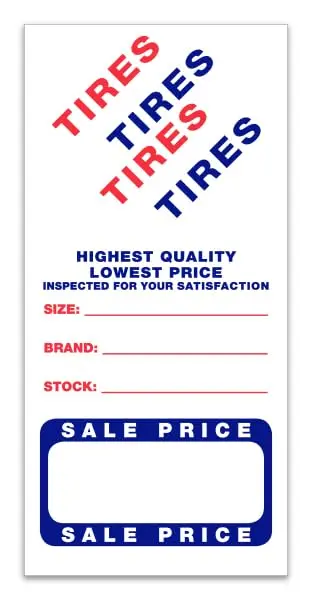 Tire Advertising Labels For Automotive Dealerships – 2-3/4" X 5-3/4" Easy Peel-Off Weatherproof Vinyl Labels – New & Used Tire Price Tags – Tire Store Marketing Labels – Pack Of 500 1