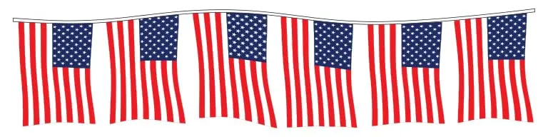 Patriotic American Flag Pennants For Car Dealerships - 60’ Long Outdoor Banner With 24 12" X 18" Flags - Durable 4 Mil Polyethylene Or Supreme Cloth Material - Easy Installation With Two 3' Ties 1
