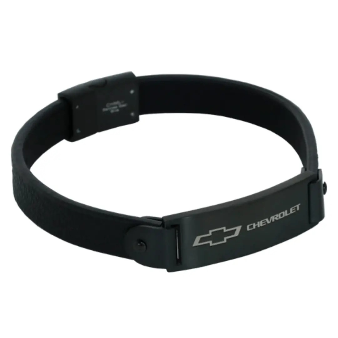 Chevy Bowtie Black Leather Bracelet 1