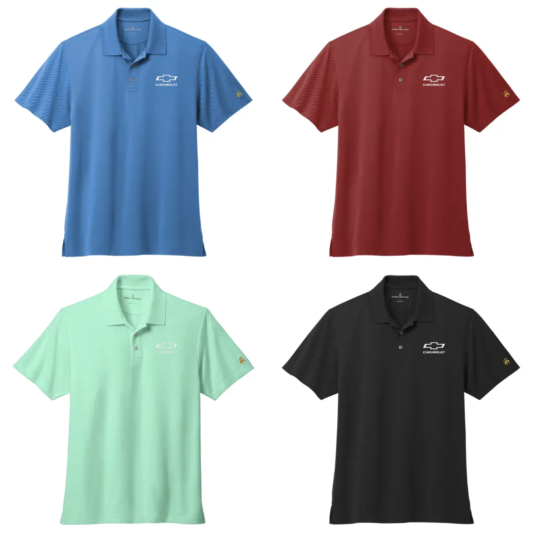 Chevy Bowtie Brooks Brothers Mesh Pique Performance Polo - Black, Red, Soft Mint, Or Charter Blue 1