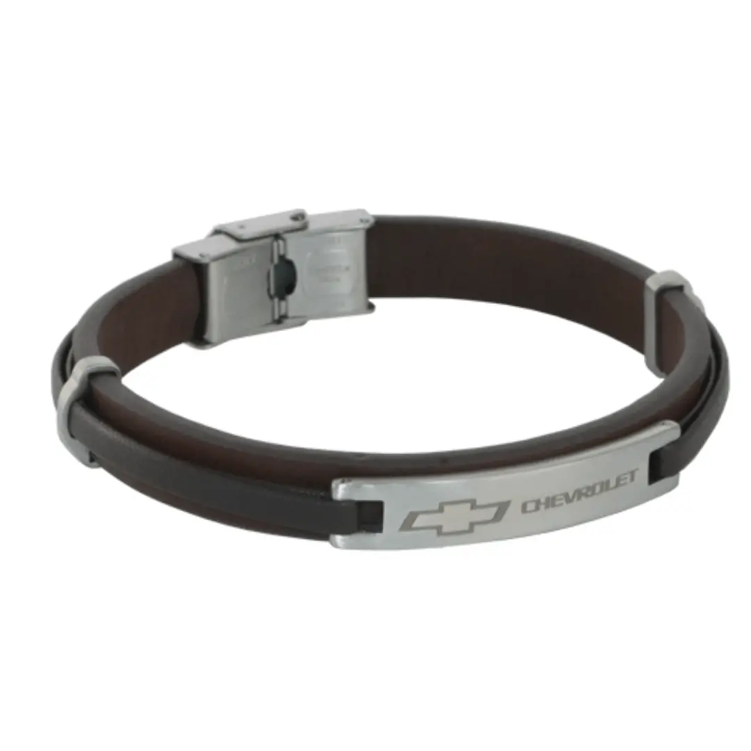 Chevy Bowtie Brown Leather Bracelet 1