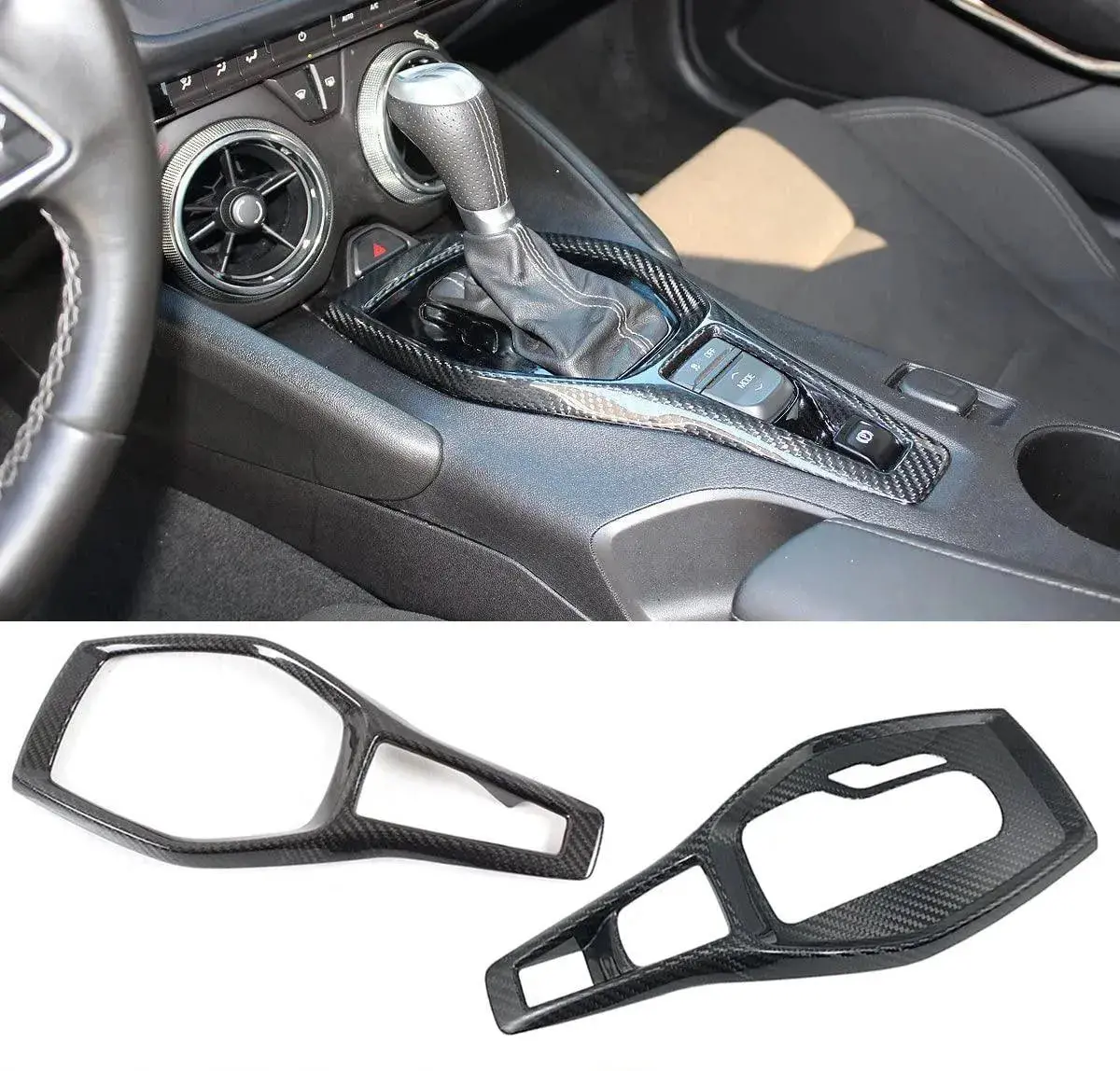 Chevy Camaro 2016-2024 Real Carbon Fiber Gear Shift Chrome Trim Delete Cover 1