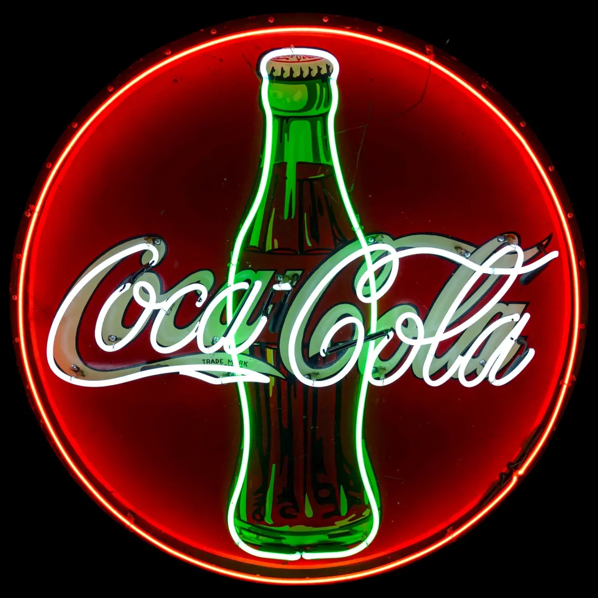Classic Coca-Cola Neon Porcelain Button Sign With Metal Can - Vintage Soda Shop Advertising 1