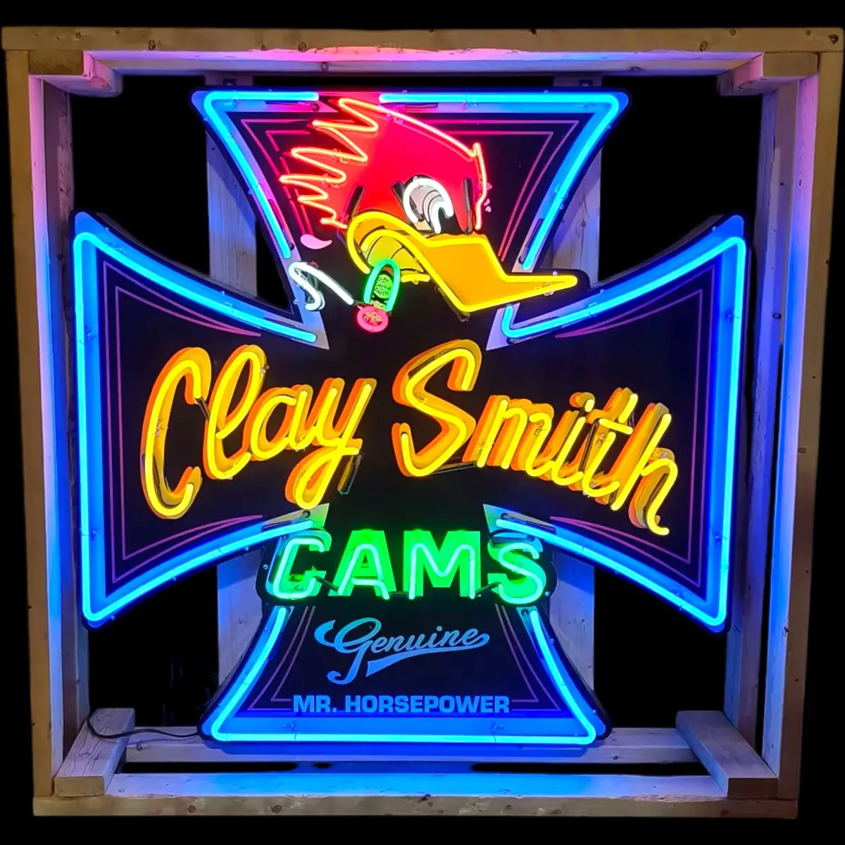 Mr. Horsepower Neon Die Cut Cross - Glass, Porcelain, Steel Can - Clay Smith Cams 1