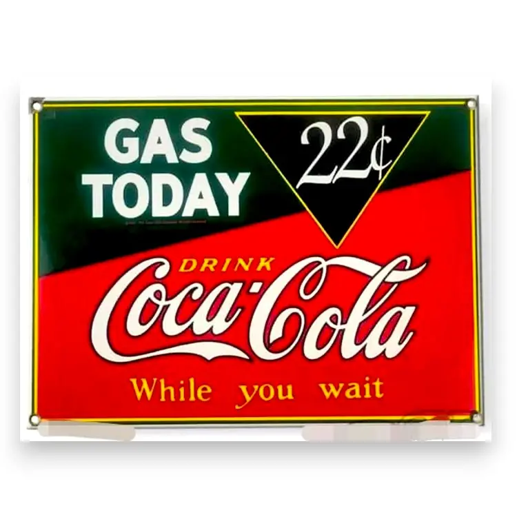 Gas Today Coca-Cola 22C Panel Porcelain Enamel Vintage Metal Reproduction 1