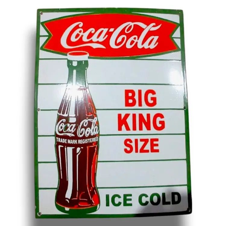 Coca Cola Fish Tail King Size Bottle Porcelain Enamel Vintage Metal Reproduction 1