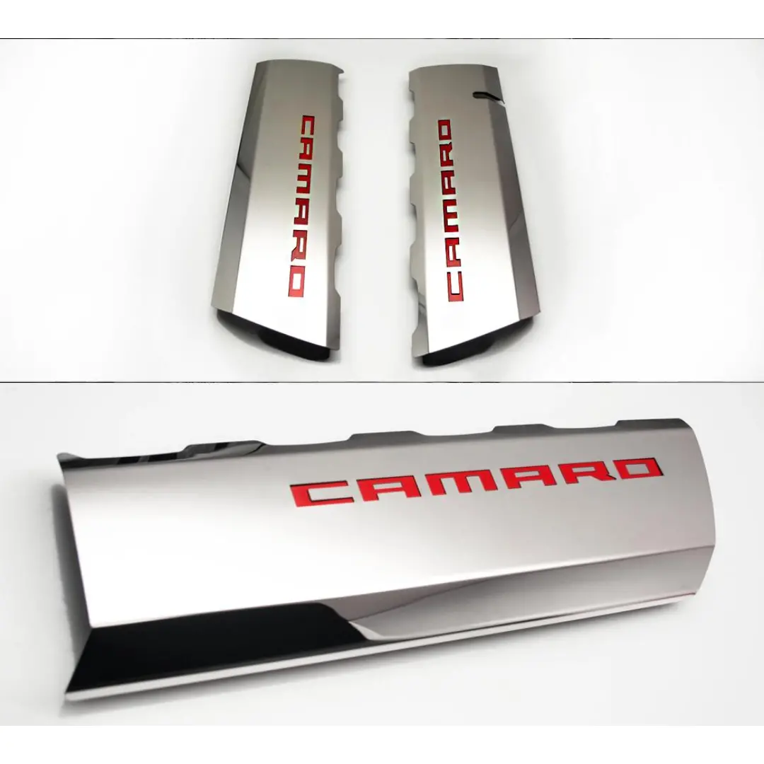 2016-2021 Camaro Ss - Fuel Rail Cover Overlays W/Camaro Color Font Inlay 2Pc | Polished Stainless Steel 3