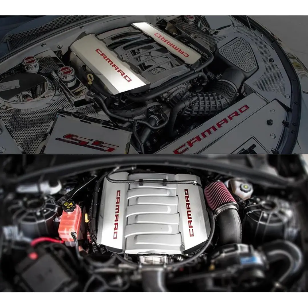2016-2021 Camaro Ss - Fuel Rail Cover Overlays W/Camaro Color Font Inlay 2Pc | Polished Stainless Steel 4