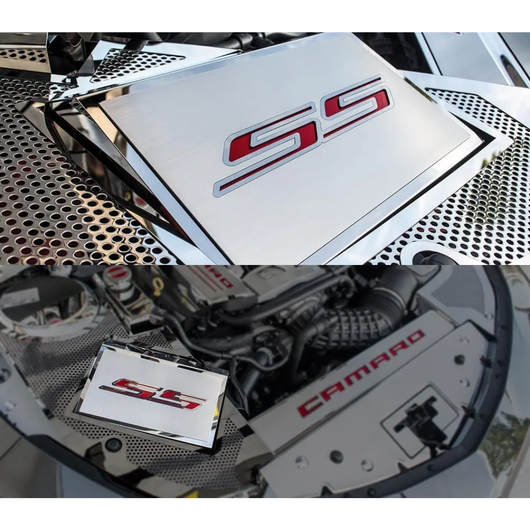 2016-2021 Camaro Ss - Fuse Box Cover Polished W/Brushed Ss Top Plate | Stainless Steel, Choose Inlay Color 3
