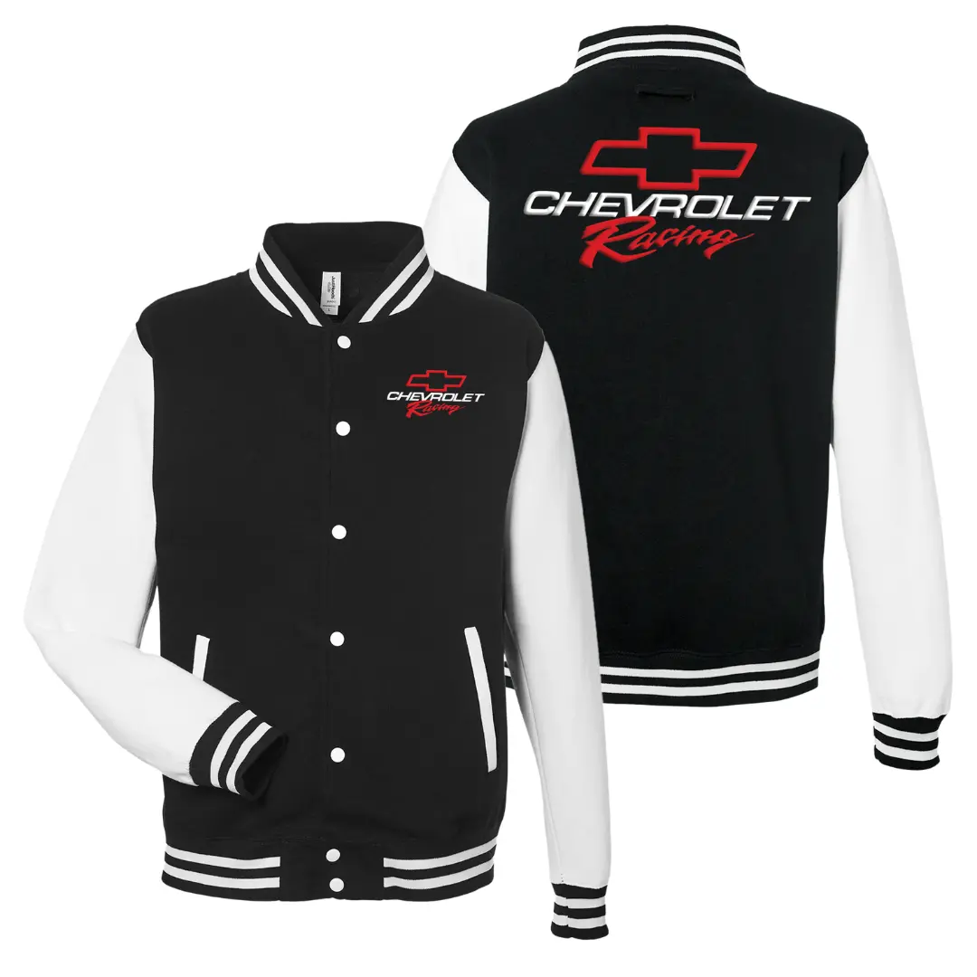 Black And White Chevy Racing Varsity Jacket 1