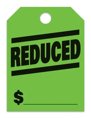 Jumbo "Reduced" Car Dealer Mirror Hang Tags - Fluorescent Colors Large Size (8-1/2" × 11-1/2") Tags For Auto Dealership Supplies - Durable 11-Point Stock Material 1