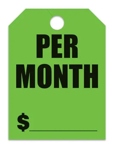 Jumbo "Per Month" Car Dealer Mirror Hang Tags - Fluorescent Colors Large Size (8-1/2" × 11-1/2") Tags For Auto Dealership Supplies - Durable 11-Point Stock Material 1