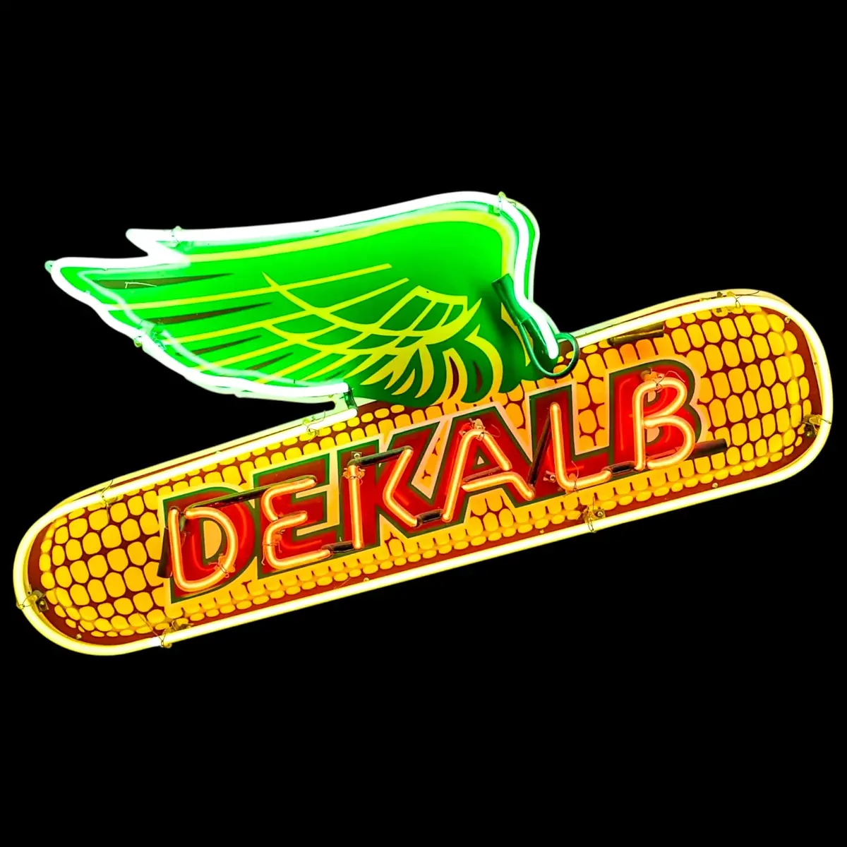 Dekalb Neon Porcelain Sign - Real Glass, Enamel, Metal Can - Die Cut Flying Corn Vintage Farm Lighted Advertising 1
