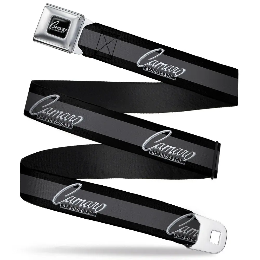 1969 Camaro Script Emblem Black & Silver Seatbelt Belt 1