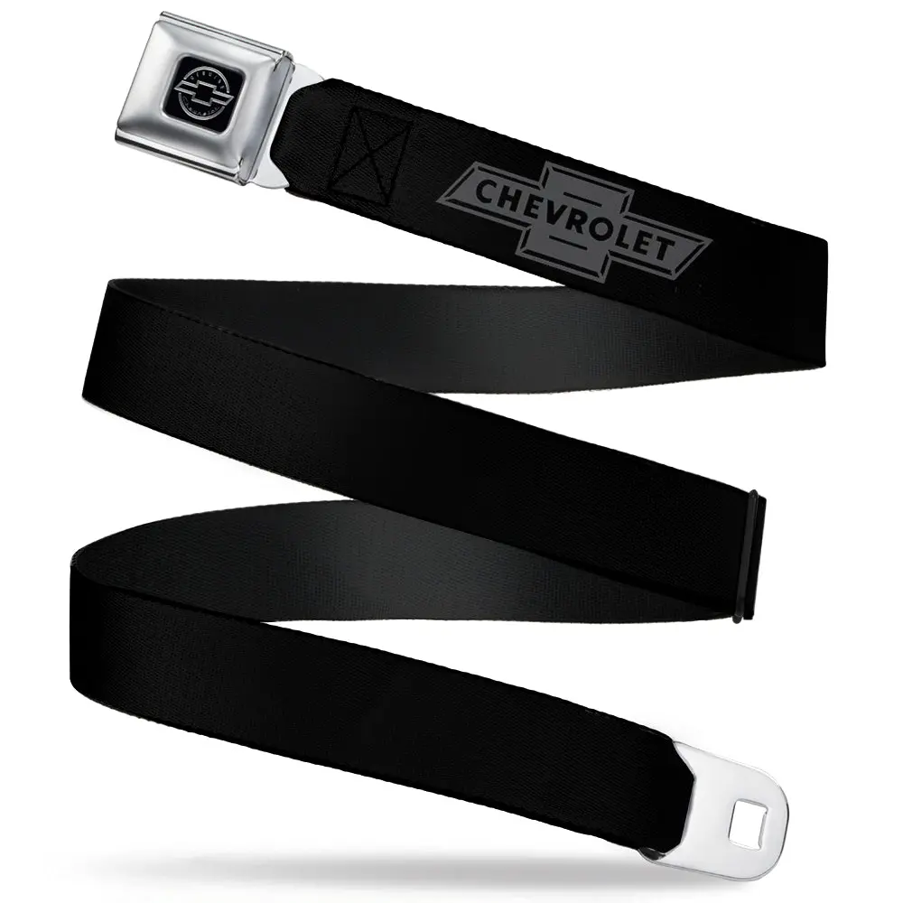 Vintage Chevrolet Bowtie Seatbelt Belt - Black & Charcoal Webbing 1