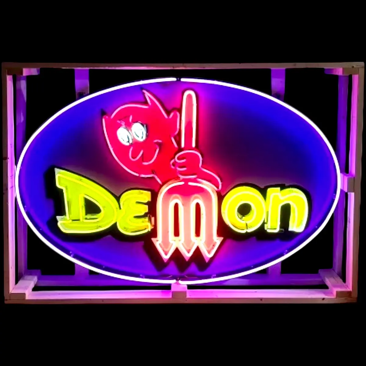 Dodge Demon Neon Porcelain Sign - Real Glass, Enamel, Metal Can - Mopar Devil Lighted Garage 1