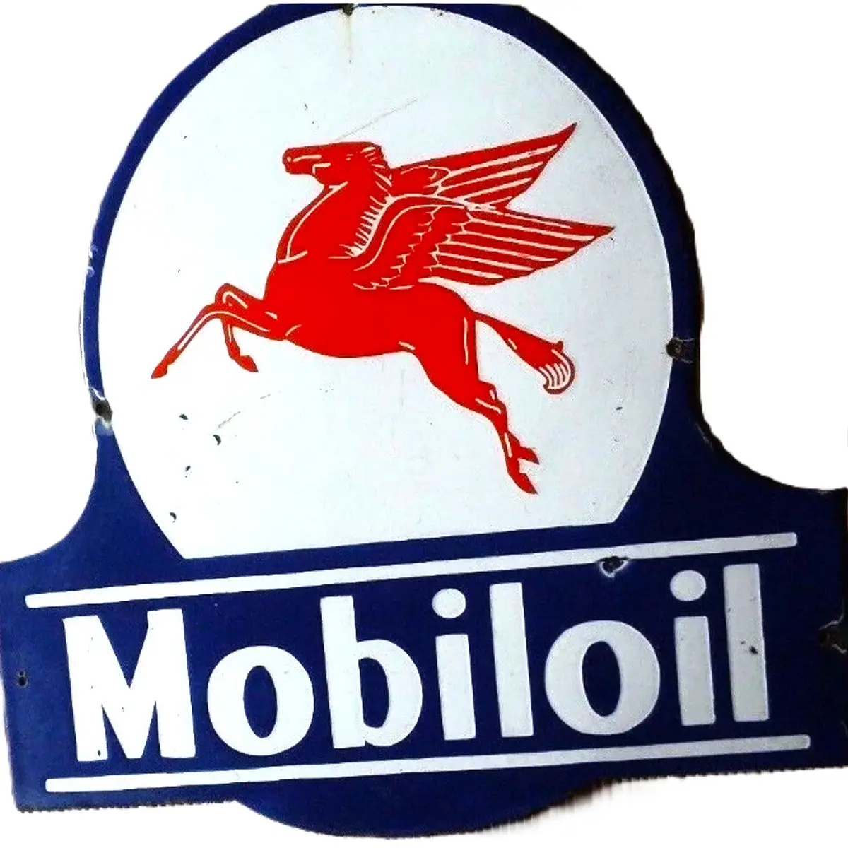 Mobiloil Pegasus Rounded Crest Top Die Cut Porcelain Vintage Metal Sign 1