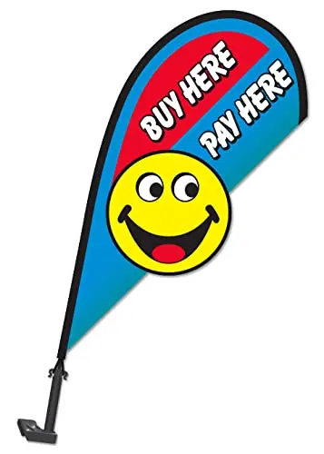 Premium 3D Clip-On Paddle Flags For Vehicle Windows - 2-1/2' Tall Durable Fiberglass Pole - Wind-Resistant Car Window Flags, Double-Sided Printing, Outdoor Vehicle Advertising 1