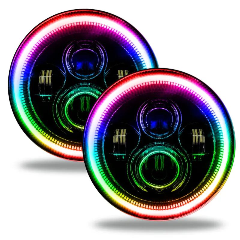 Oracle 7In High Powered Led Headlights - Black Bezel - Colorshift No Controller 1