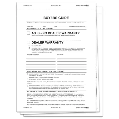 2-Part As-Is Combo Buyers Guide – 8.5" X 11.75" Ftc-Compliant Carbon Interleave & Adhesive Vehicle Warranty Forms, Durable Auto Sales Documentation 1