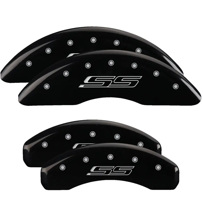Mgp 2016-2024 Chevrolet Camaro Ss Front And Rear Engraved Caliper Covers Black With Silver Finish 1