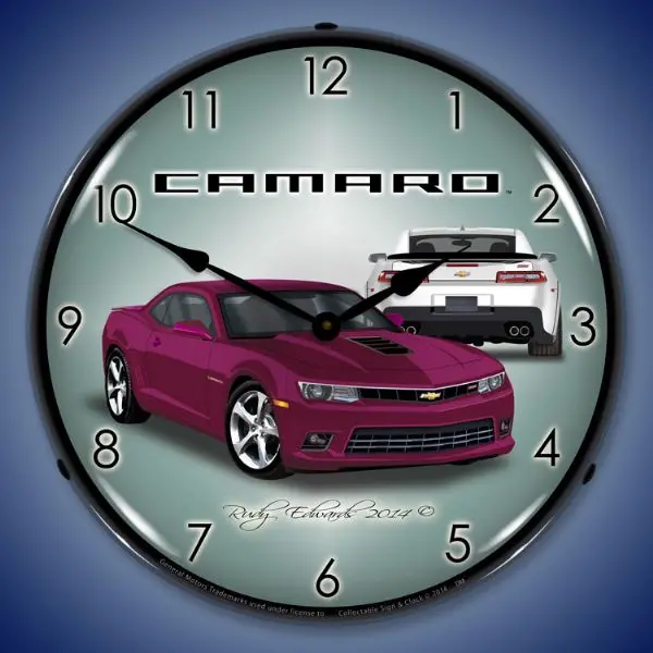 Lighted 2014 Ss Camaro 5Th Generation Deep Magenta Clock 1