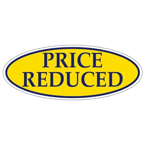 Price Reduced Car Window Decal Sticker, Dark Blue On Yellow Oval Vinyl Sticker For Car Dealerships - 14" X 5-1/2" Weatherproof Outdoor Auto Window Signage, Pack Options 1
