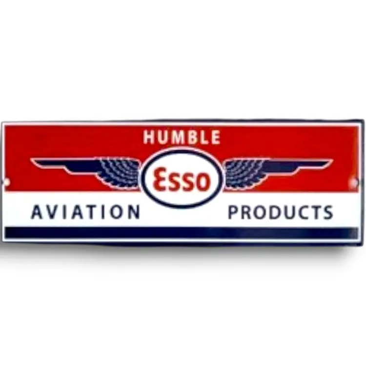 Esso Humble Aviation Wide Panel Porcelain Enamel Vintage Metal Reproduction 1
