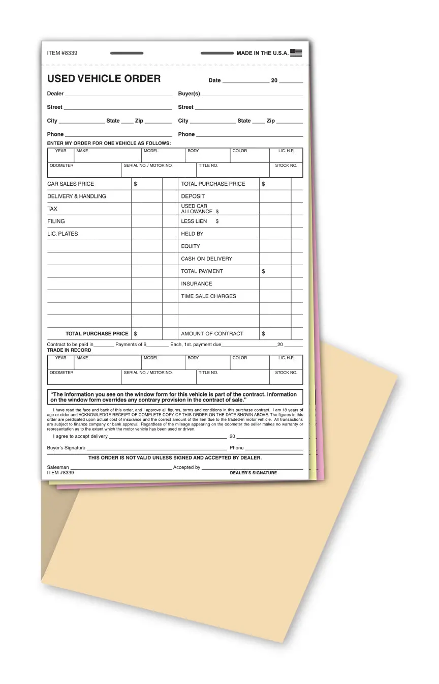 Used Vehicle Order Books - 5.5" X 9" 3-Part Snap-Out Carbonless Forms With Heavy-Duty Wrap-Around Cover - Auto Sales Worksheets & Final Sales Agreements - 50 Forms Per Book 1