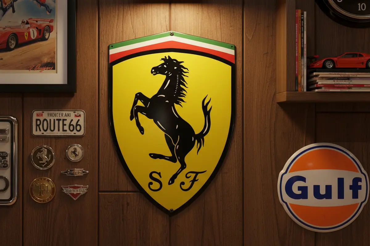 Ferrari Prancing Horse Shield Porcelain Enamel Vintage Metal Reproduction 1