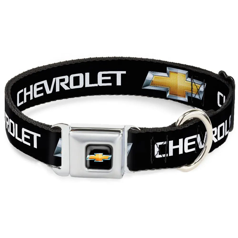 Chevy Bowtie Gold Seatbelt Buckle Collar - Black 1