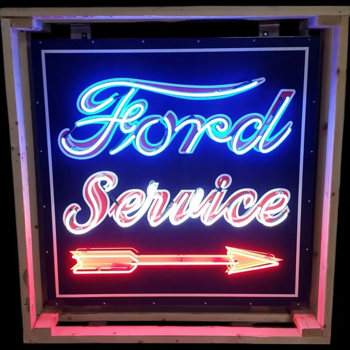 Vintage Ford Service - Real Glass Neon Porcelain Sign - High Quality Dealer Ad Reproduction 1