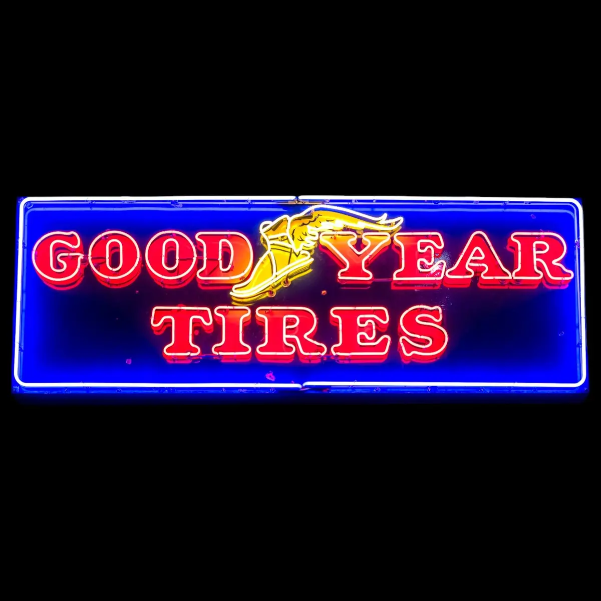 Winged Foot Goodyear Tires Neon Porcelain Panel Sign Vintage Shop Dealer Display 1