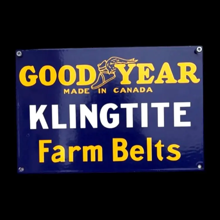Good Year Klingtite Farm Belts Porcelain Enamel Vintage Metal Reproduction 1