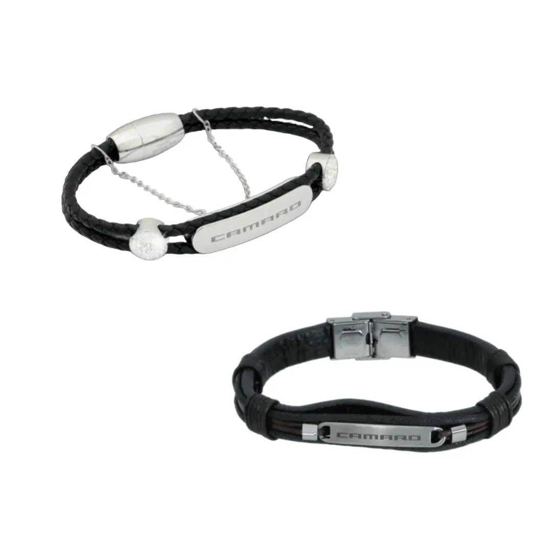 His And Hers Camaro Signature Black Leather Bracelet Bundle 1