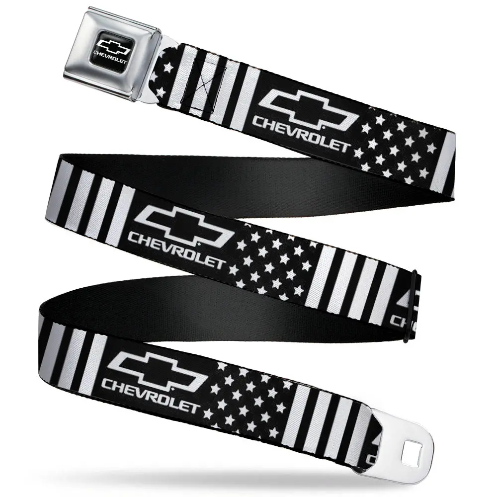 Chevrolet Bowtie American Stars & Stripes Seatbelt Belt- Black & White Webbing 1