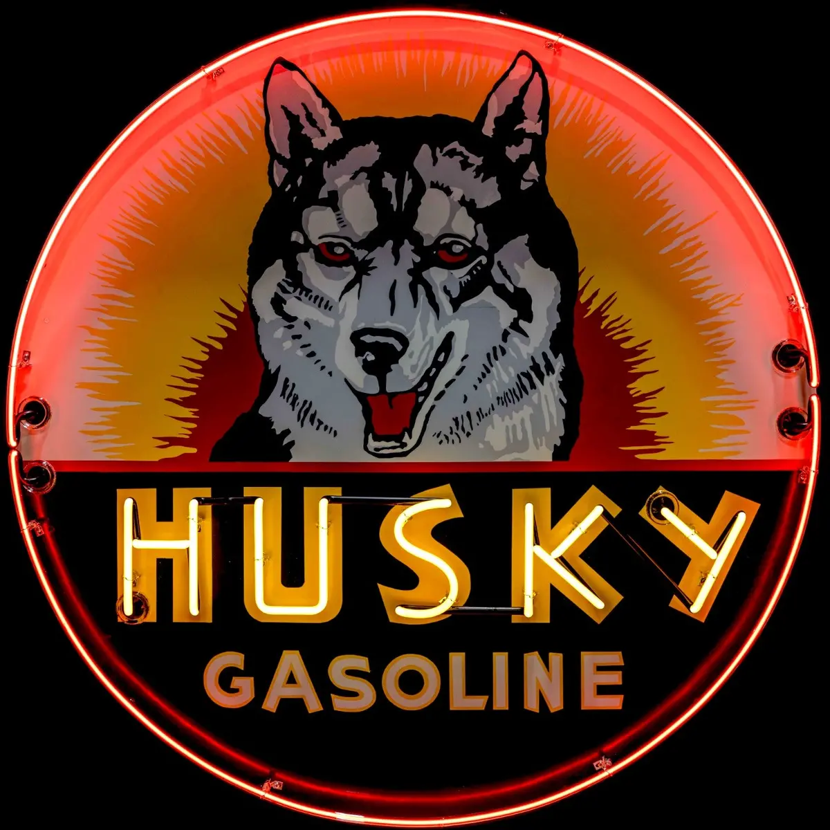 Husky Gasoline Vintage Glass Neon Porcelain With Steel Can 1