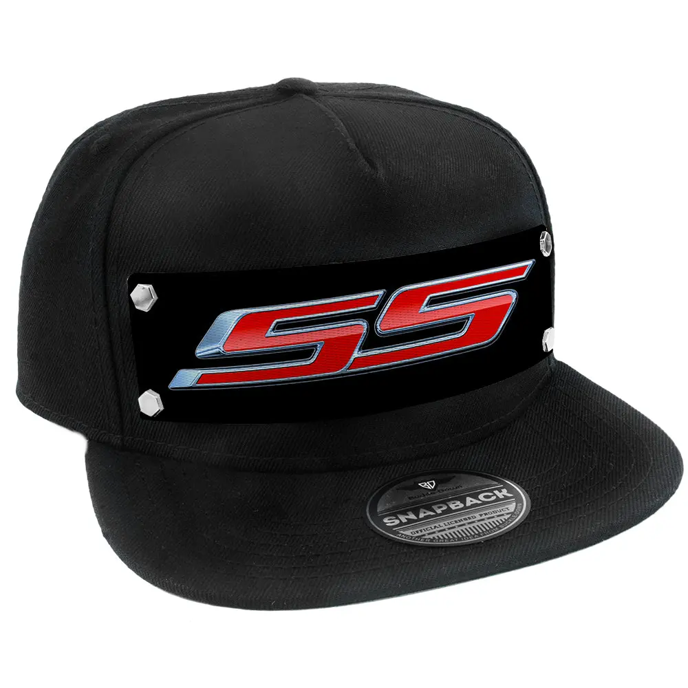 Embellishment Snap Back Hat Black - Full Color Strap - Chevrolet Ss Emblem Black Silver Red 1