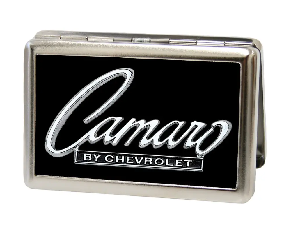1969 Camaro Script Emblem Black & Silver - Business Card Holder - Large 1