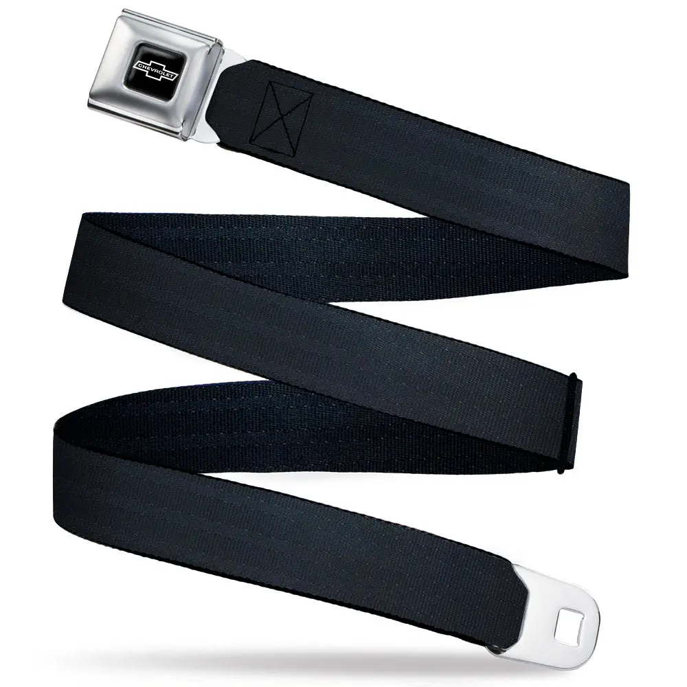 1965 Chevrolet Bowtie Black Seatbelt Belt - Solid Black Webbing 1