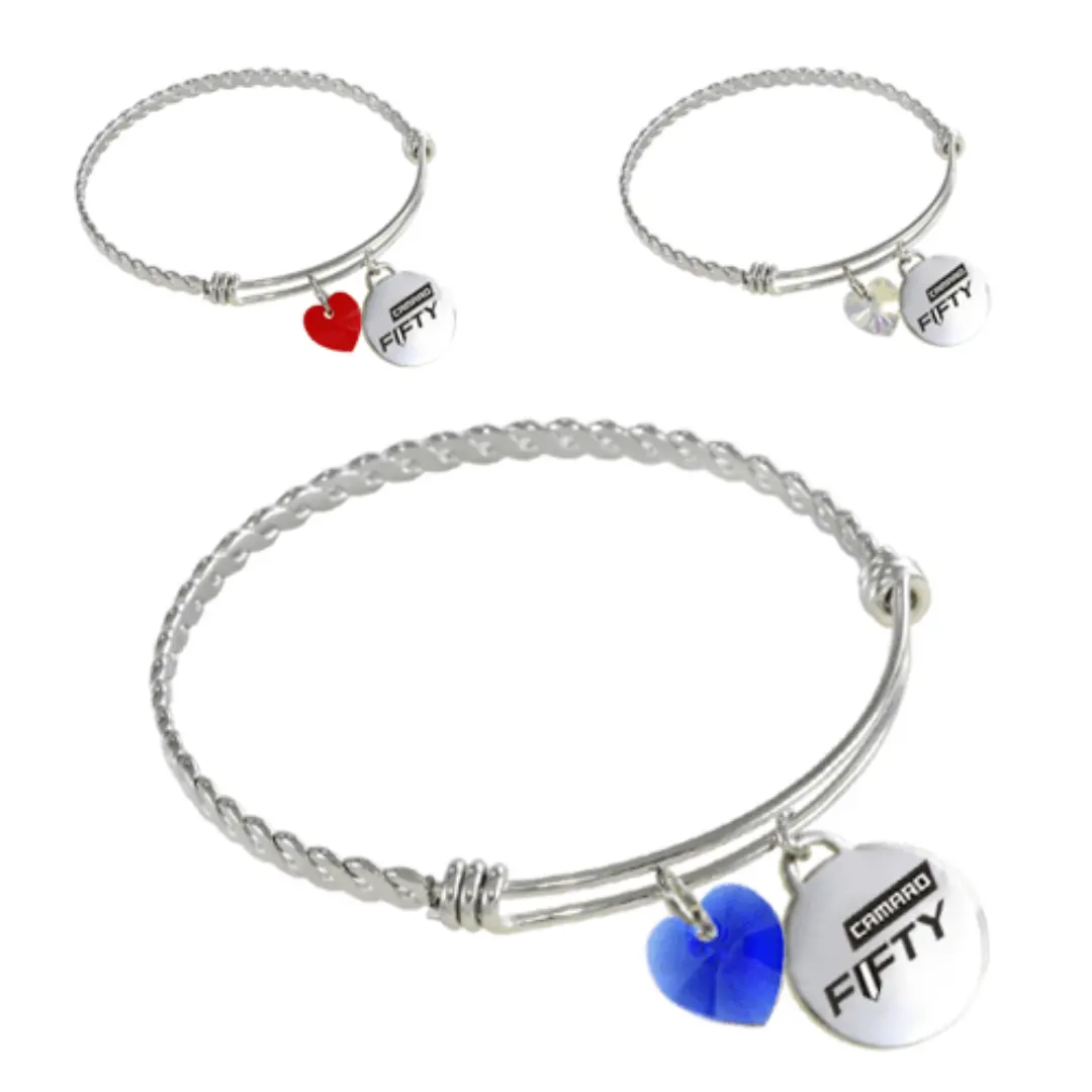 Camaro Fifty Logo & Crystal Twisted Wire Charm Bracelet 1