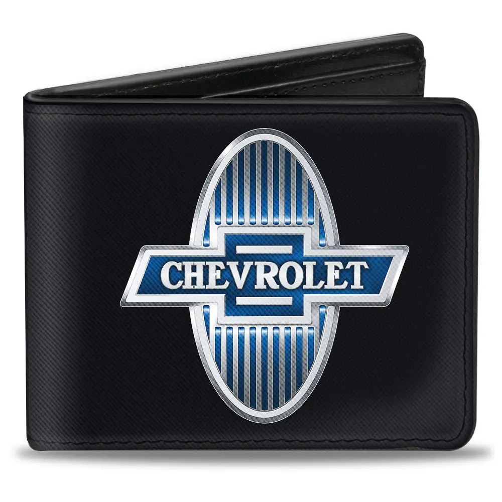 1929 Chevrolet Bowtie Logo Black Silver & Blue Bi-Fold Wallet 1