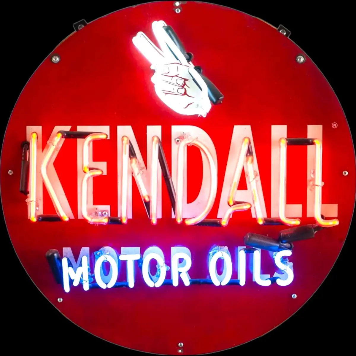 Kendall Motor Oils Neon Porcelain Round Sign With Metal Can 1