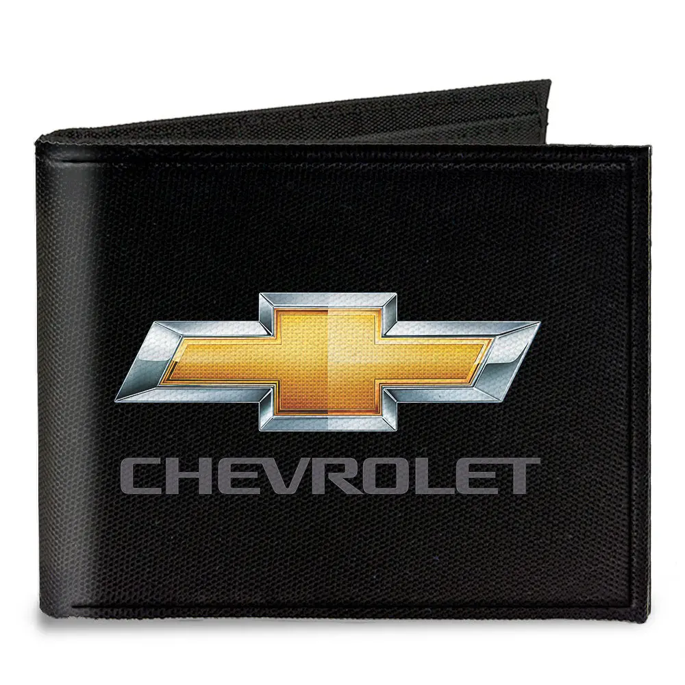 Chevy Bowtie Black & Gold Canvas Bi-Fold Wallet 1