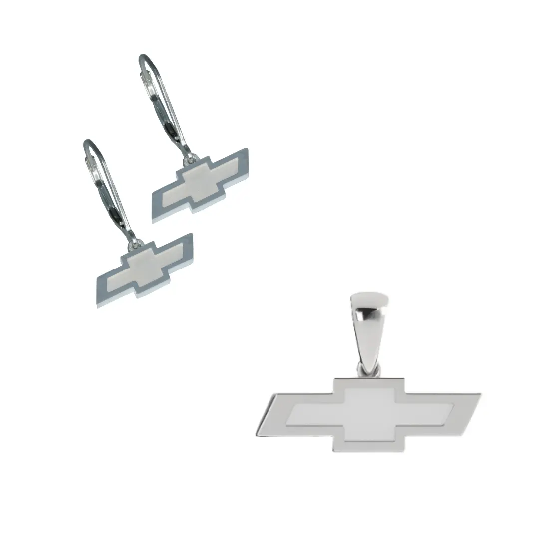 Ladies Chevy Bowtie Leverback Earrings & Bowtie Emblem Pendant Bundle 1